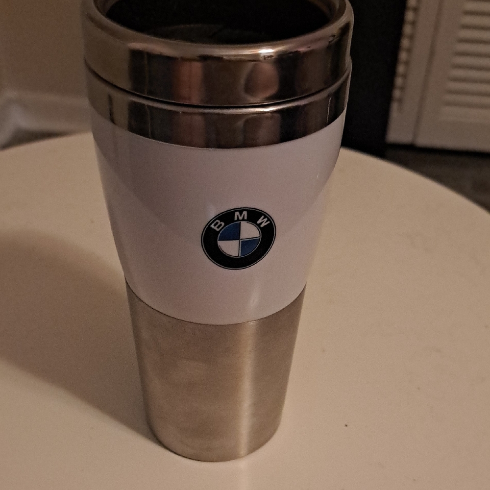 BMW White and Silver Insulated Mug